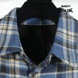 Chrome Heart Check Cotton Long Sleeve Shirt Blue Camiseta
