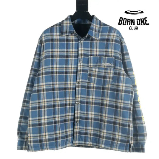Chrome Heart Check Cotton Long Sleeve Shirt Blue Camiseta