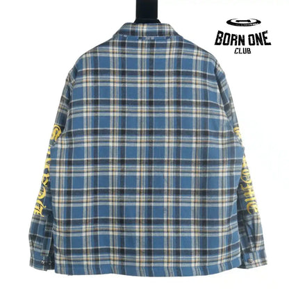 Chrome Heart Check Cotton Long Sleeve Shirt Blue Camiseta
