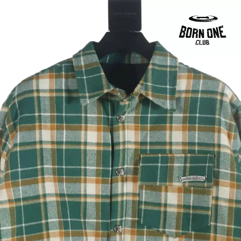 Chrome Heart Check Cotton Long Sleeve Shirt Green Camisa