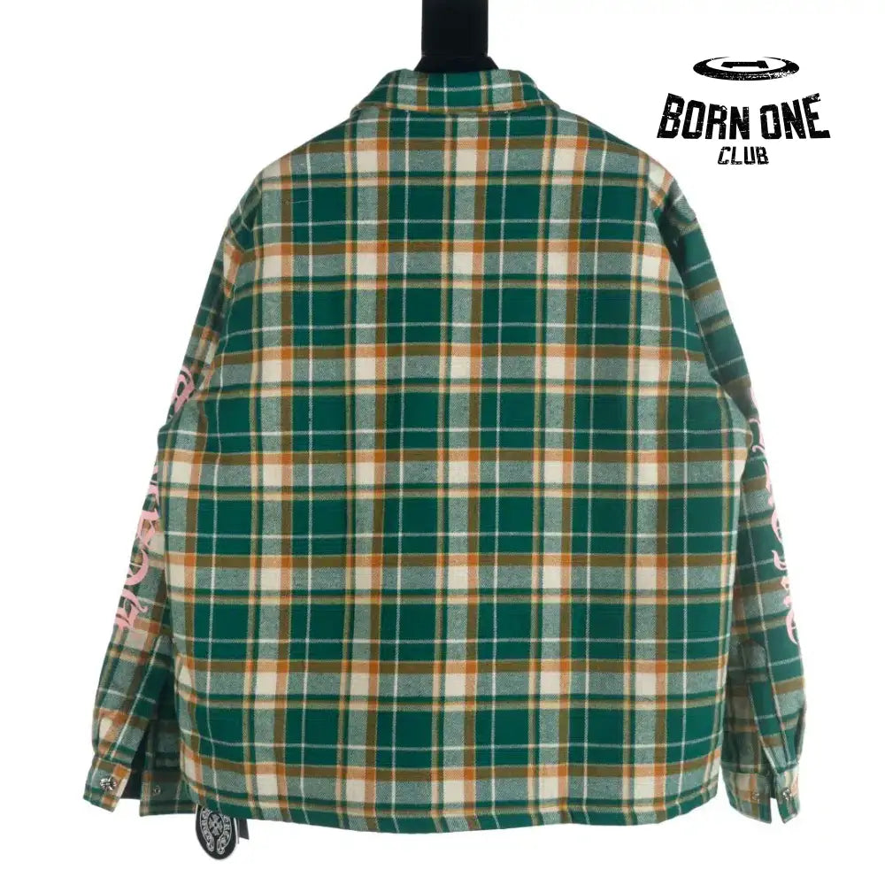 Chrome Heart Check Cotton Long Sleeve Shirt Green Camisa