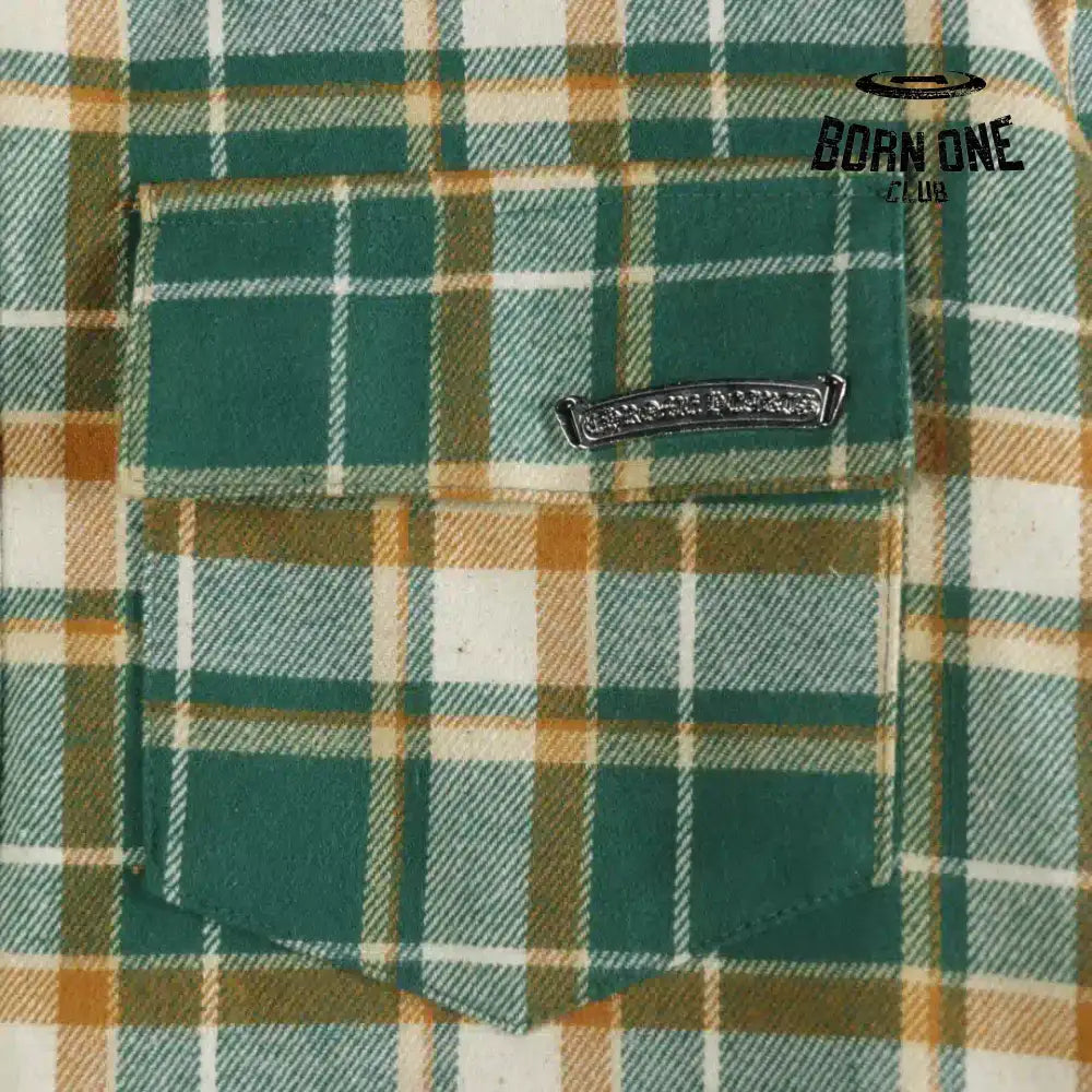 Chrome Heart Check Cotton Long Sleeve Shirt Green Camisa