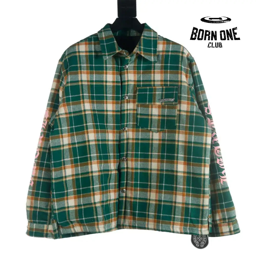 Chrome Heart Check Cotton Long Sleeve Shirt Green Camisa