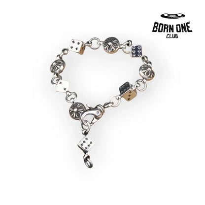 Chrome Heart Dice and Crossball Bracelete Pulseira Prata 925