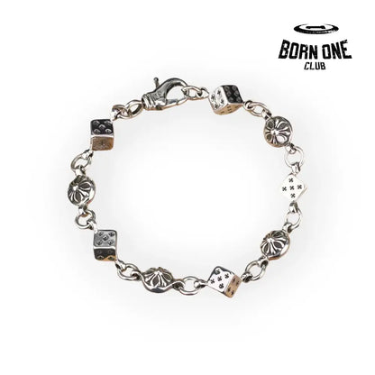 Chrome Heart Dice and Crossball Bracelete Pulseira Prata 925