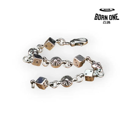 Chrome Heart Dice and Crossball Bracelete Pulseira Prata 925