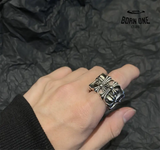 CHROME HEARTS Cemetery Square Ring Anel Prata 925