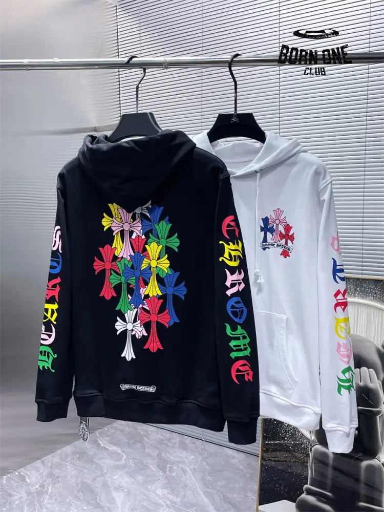 Chrome Hearts Colorful Crosses hoodie (Black/White) Moletom