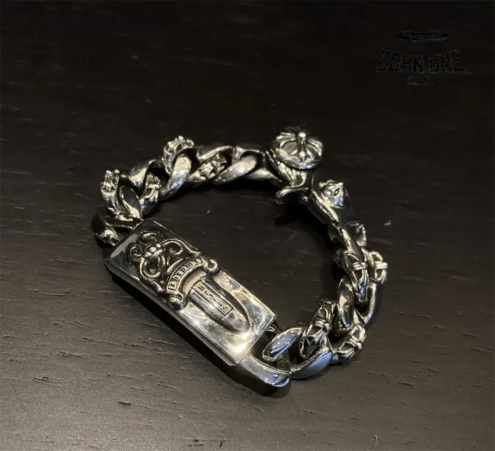 CHROME HEARTS Dagger Link Clip Thick Bracelete Prata 925