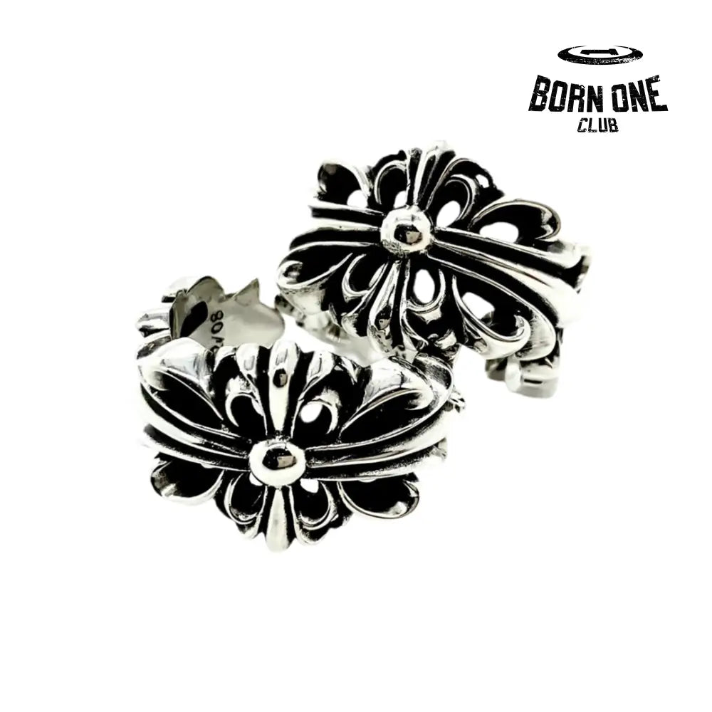 CHROME HEARTS Double Floral Ring Prata 925 Anel