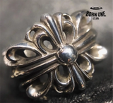 CHROME HEARTS Double Floral Ring Prata 925 Anel