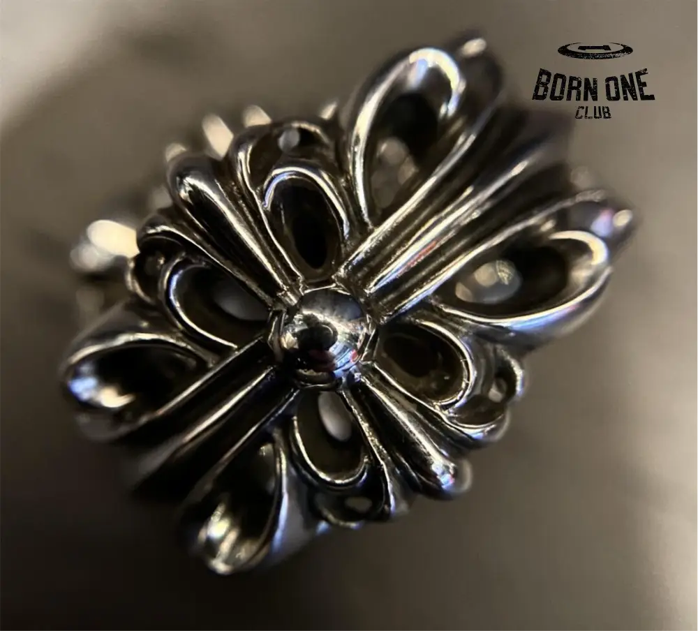 CHROME HEARTS Double Floral Ring Prata 925 Anel