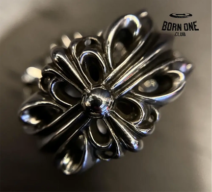 CHROME HEARTS Double Floral Ring Prata 925 Anel