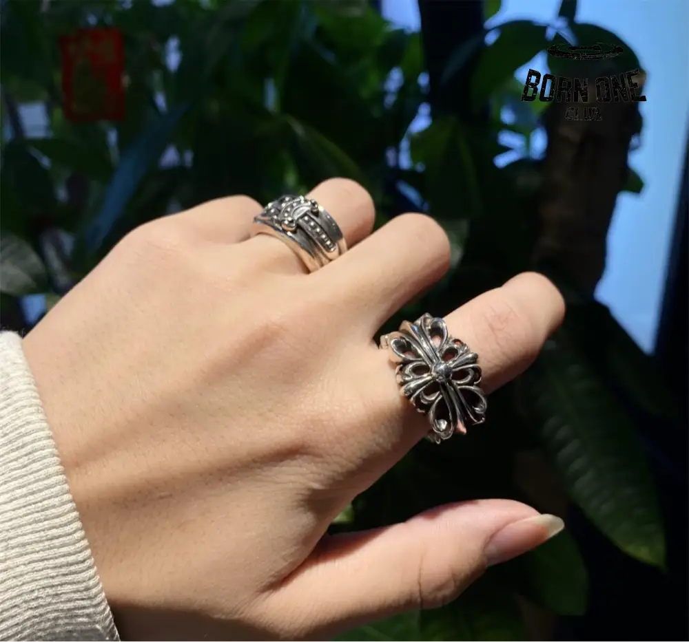CHROME HEARTS Double Floral Ring Prata 925 Anel