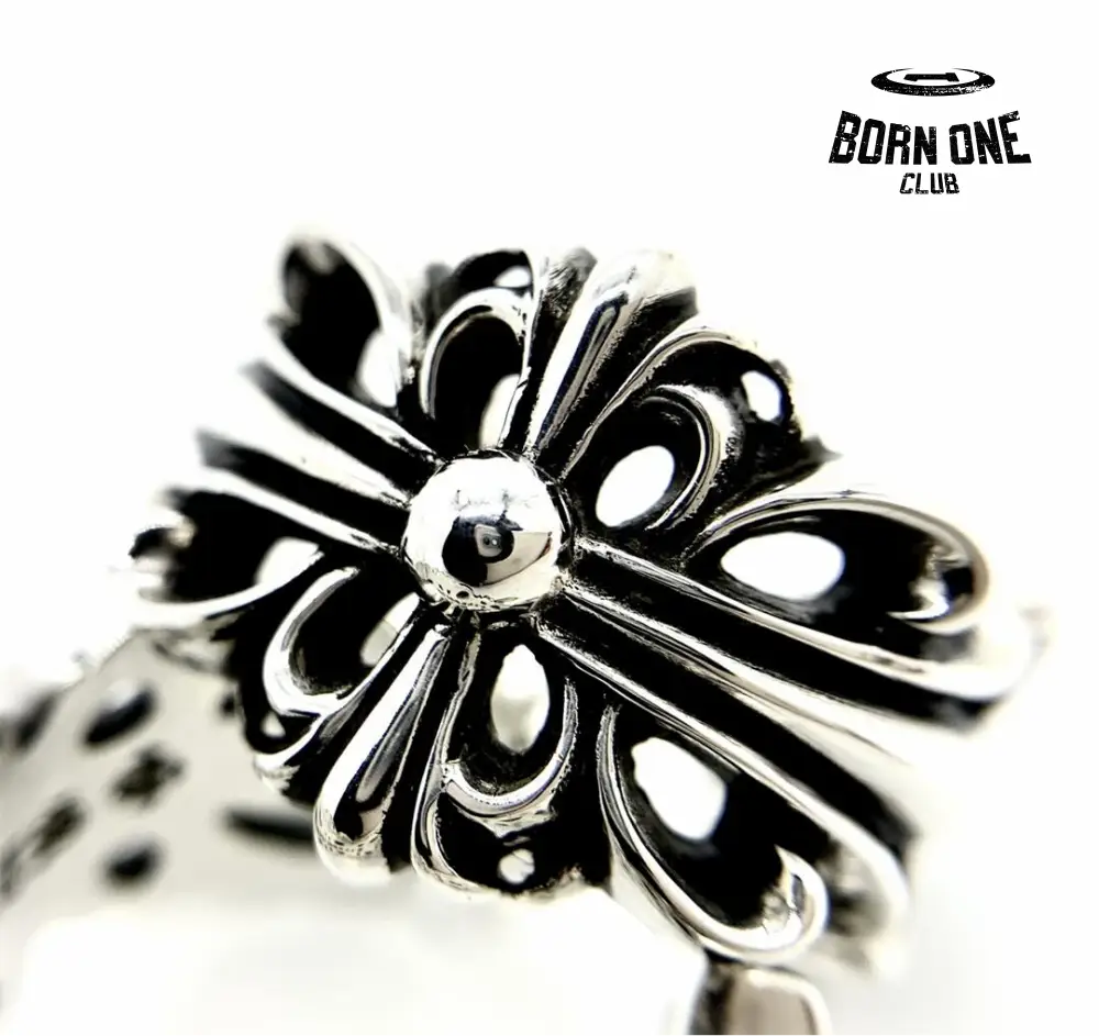 CHROME HEARTS Double Floral Ring Prata 925 Anel