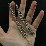 CHROME HEARTS Floral ID Fancy Chain Thin Bracelet Prata 925 Zircônia
