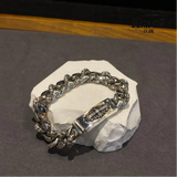 CHROME HEARTS Floral ID Fancy Chain Thin Bracelet Prata 925 Zircônia