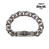 CHROME HEARTS Floral ID Fancy Chain Thin Bracelet Prata 925 Zircônia