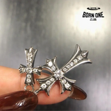 CHROME HEARTS Small Cross & Babyfat Necklace (Com Corrente Twist) Prata 925 e Zircônia