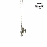 CHROME HEARTS Small Cross & Babyfat Necklace (Com Corrente Twist) Prata 925 e Zircônia