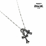 CHROME HEARTS Tiny Cross & Babyfat Necklace (with Twist Chain) Prata 925