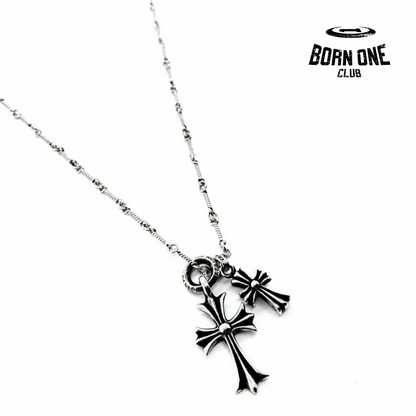 CHROME HEARTS Tiny Cross & Babyfat Necklace (with Twist Chain) Prata 925