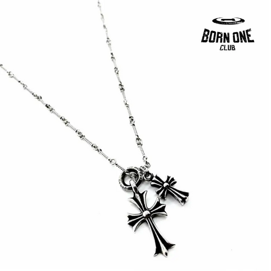 CHROME HEARTS Tiny Cross & Babyfat Necklace (with Twist Chain) Prata 925