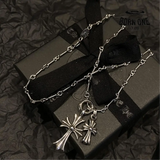 CHROME HEARTS Tiny Cross & Babyfat Necklace (with Twist Chain) Prata 925