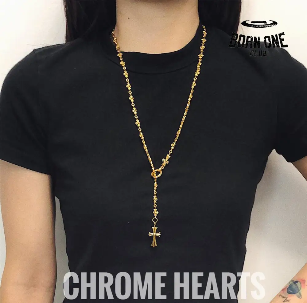 CHROME HEARTS Tiny Cross Necklace (with Tiny E Plus Chalk Chain) Prata 925
