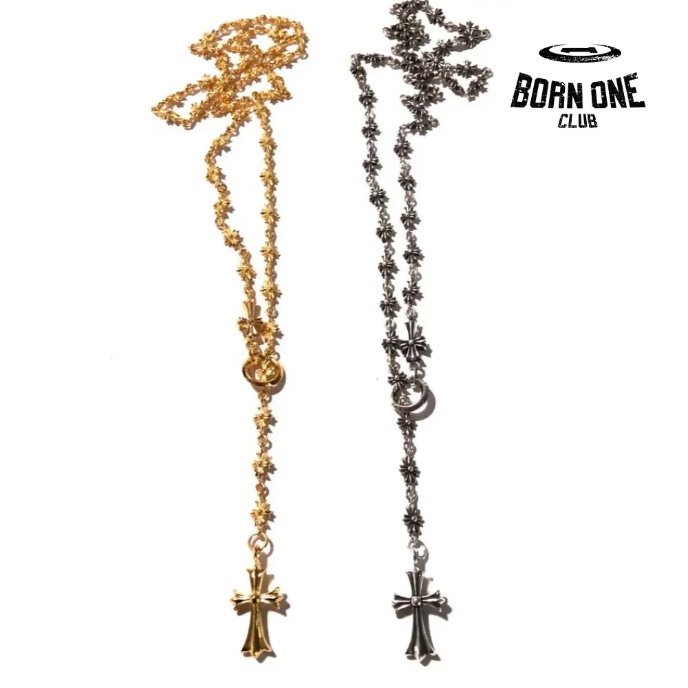 CHROME HEARTS Tiny Cross Necklace (with Tiny E Plus Chalk Chain) Prata 925