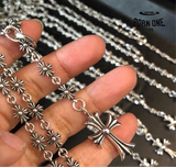 CHROME HEARTS Tiny Cross Necklace (with Tiny E Plus Chalk Chain) Prata 925