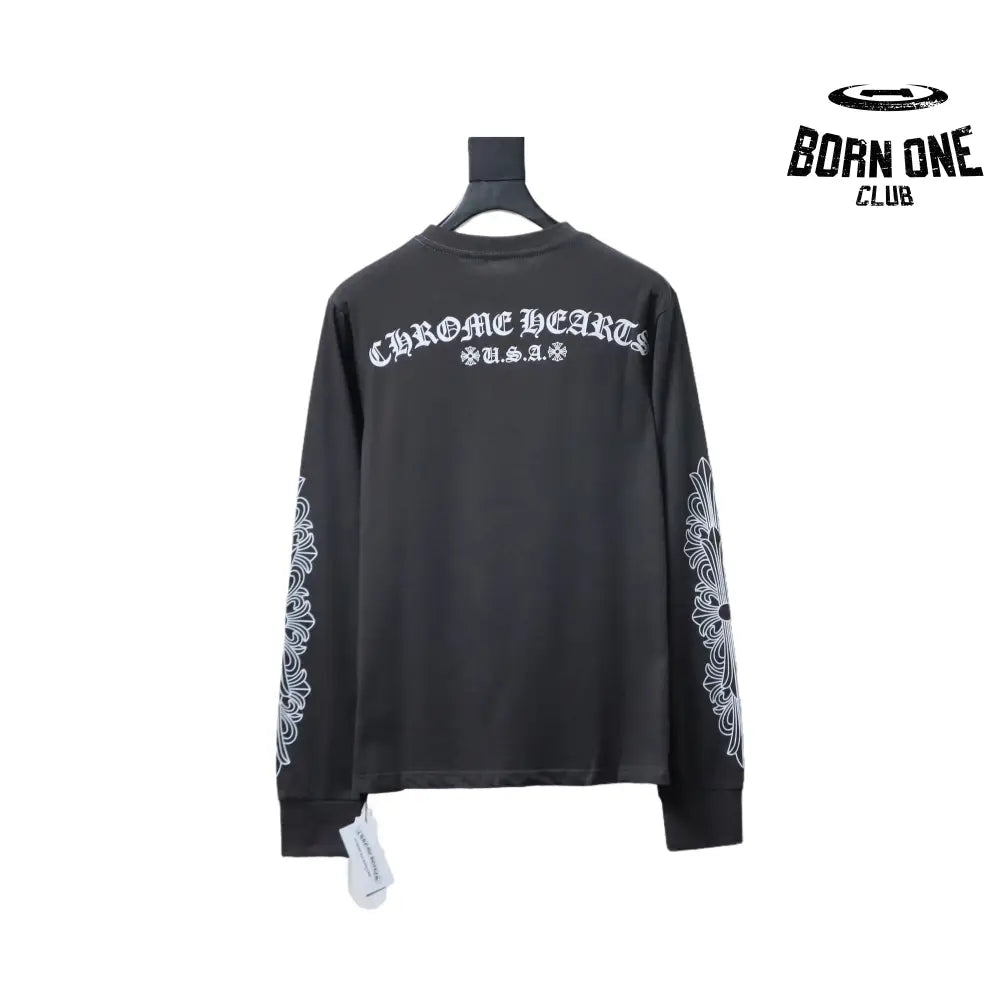 Camiseta Manga Longa Chrome Hearts USA Scroll Cinza Escuro