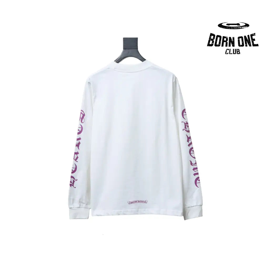 Camiseta Manga Longa Chrome Hearts Purple Script Sleeve Pocket Branca