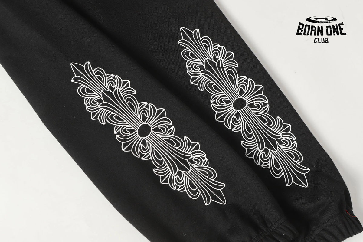 Calça Moletom Chrome Hearts Horseshoe Floral Preta