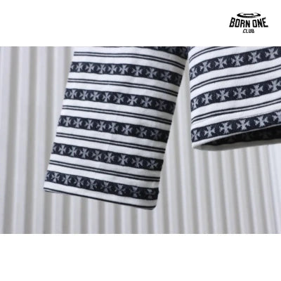 Camiseta Polo Manga Longa Chrome Hearts Striped Preta