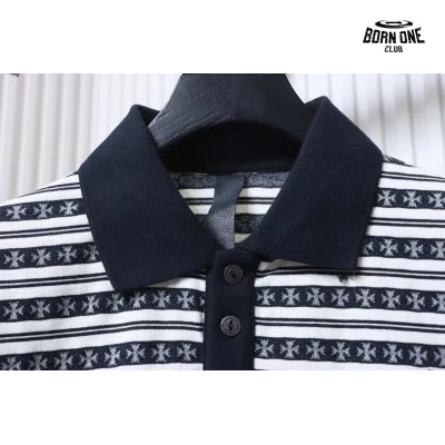 Camiseta Polo Manga Longa Chrome Hearts Striped Preta