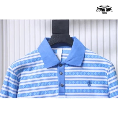 Camiseta Polo Manga Longa Chrome Hearts Striped Azul