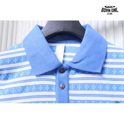 Camiseta Polo Manga Longa Chrome Hearts Striped Azul