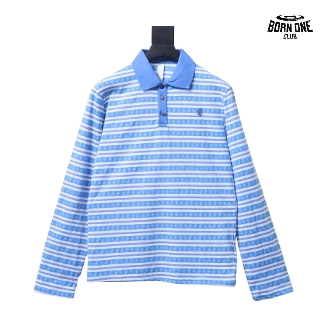 Camiseta Polo Manga Longa Chrome Hearts Striped Azul