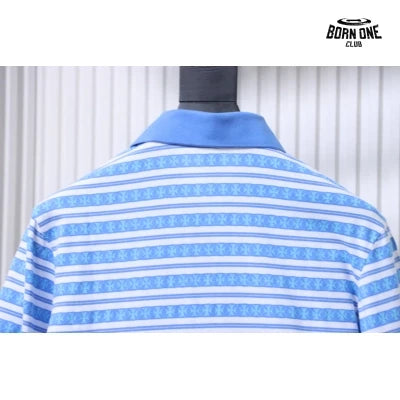 Camiseta Polo Manga Longa Chrome Hearts Striped Azul