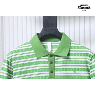 Camiseta Polo Manga Longa Chrome Hearts Striped Verde