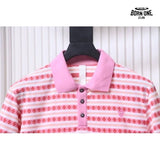 Camiseta Polo Manga Longa Chrome Hearts Striped Rosa