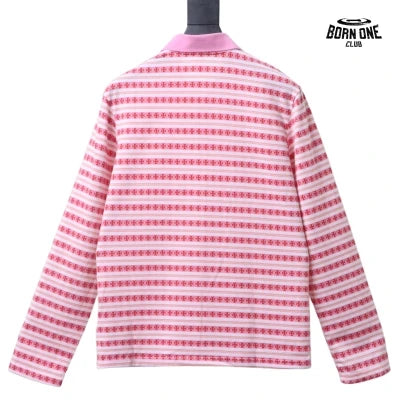 Camiseta Polo Manga Longa Chrome Hearts Striped Rosa