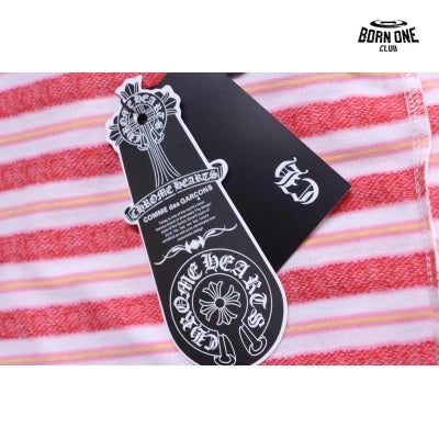 Camiseta Polo Manga Longa Chrome Hearts Striped Rosa
