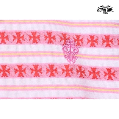 Camiseta Polo Manga Longa Chrome Hearts Striped Rosa