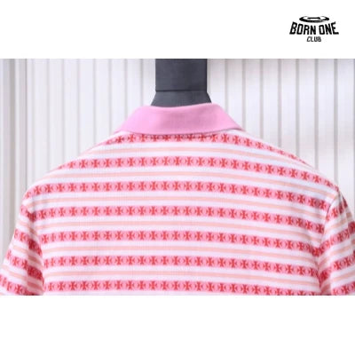 Camiseta Polo Manga Longa Chrome Hearts Striped Rosa