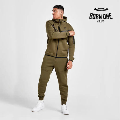 Conjunto Nike Tech Fleece Rough Green Black Jaqueta e Calça P / P
