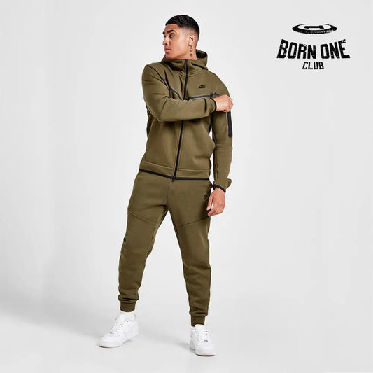 Conjunto Nike Tech Fleece Rough Green Black Jaqueta e Calça P / P