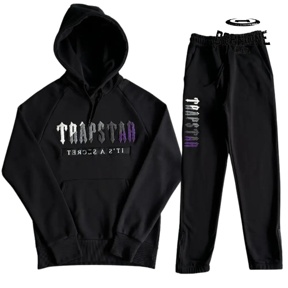 Conjunto Trapstar Decdoded Chenille Hooded Tracksuit Black & Purple