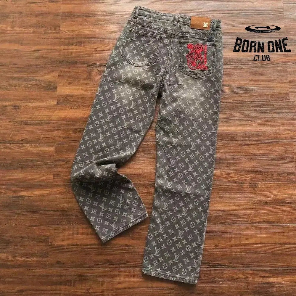 Calça Louis Vuitton Distressed Baggy Monogram Jeans